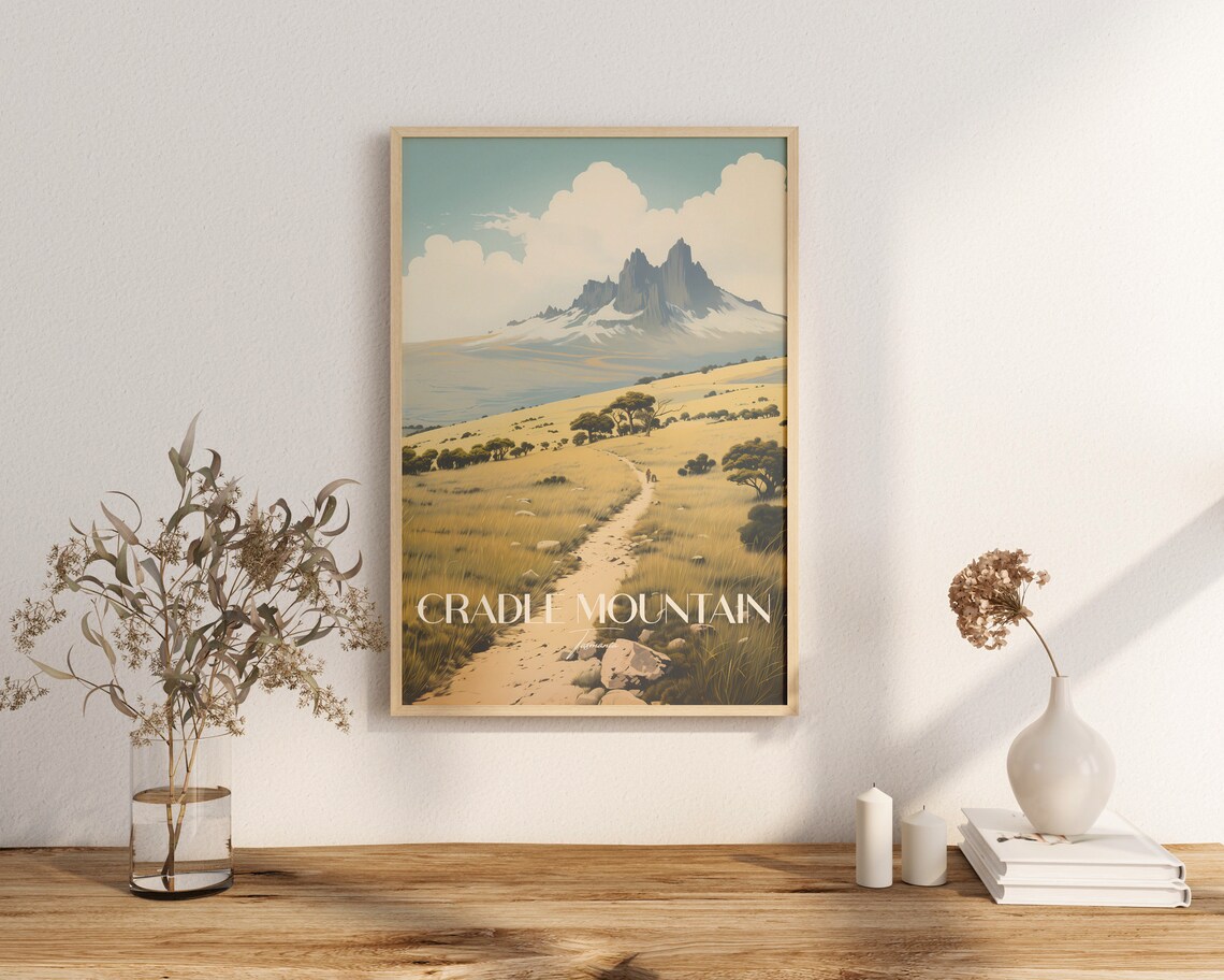 Cradle Mountain Tasmania Golden Alpine Trail Vintage Travel Poster