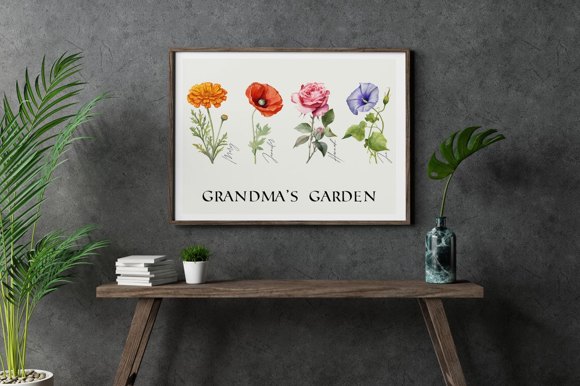 Grandmas Garden Birth Flowers Watercolor Botanical Family Poster - Image 4
