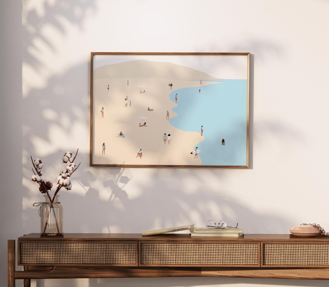 Minimalist Beach People Swimming Vintage Art Print - Image 2