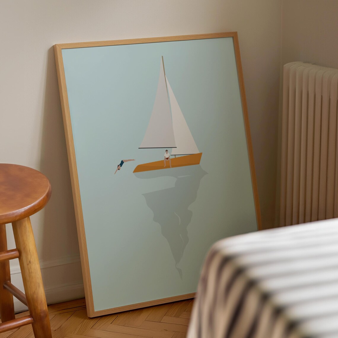 Tiny People on Sailboat Minimalist Beach Poster - Image 3