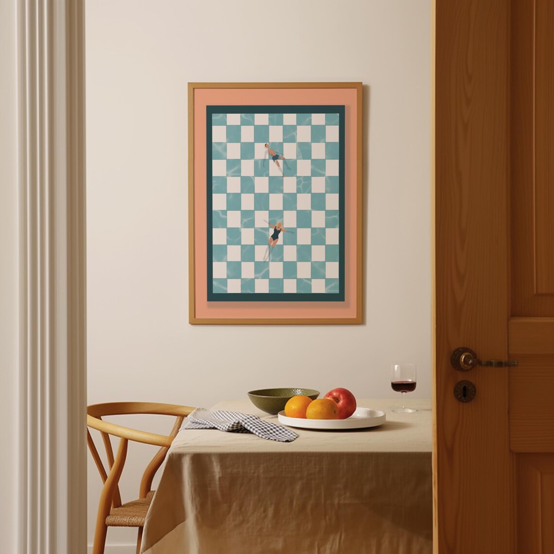Retro Checkerboard Pool Summer Art Print - Image 2