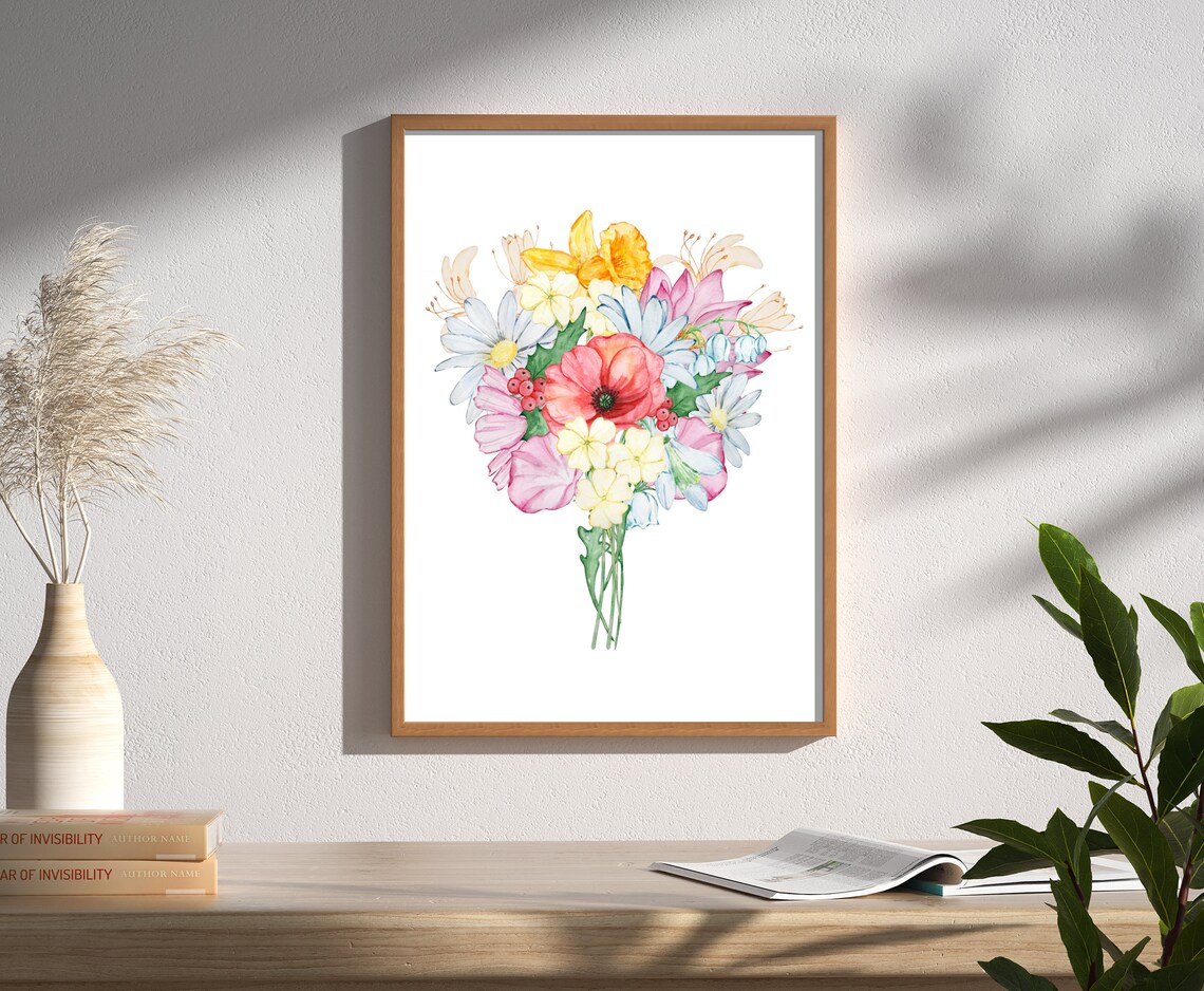 Personalized Family Birth Flower Bouquet Watercolor Art Poster - Image 4