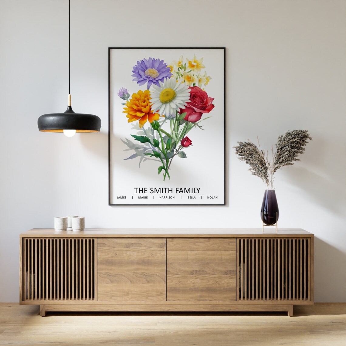 Family Birth Flower Bouquet Watercolor Custom Art Print - Image 2