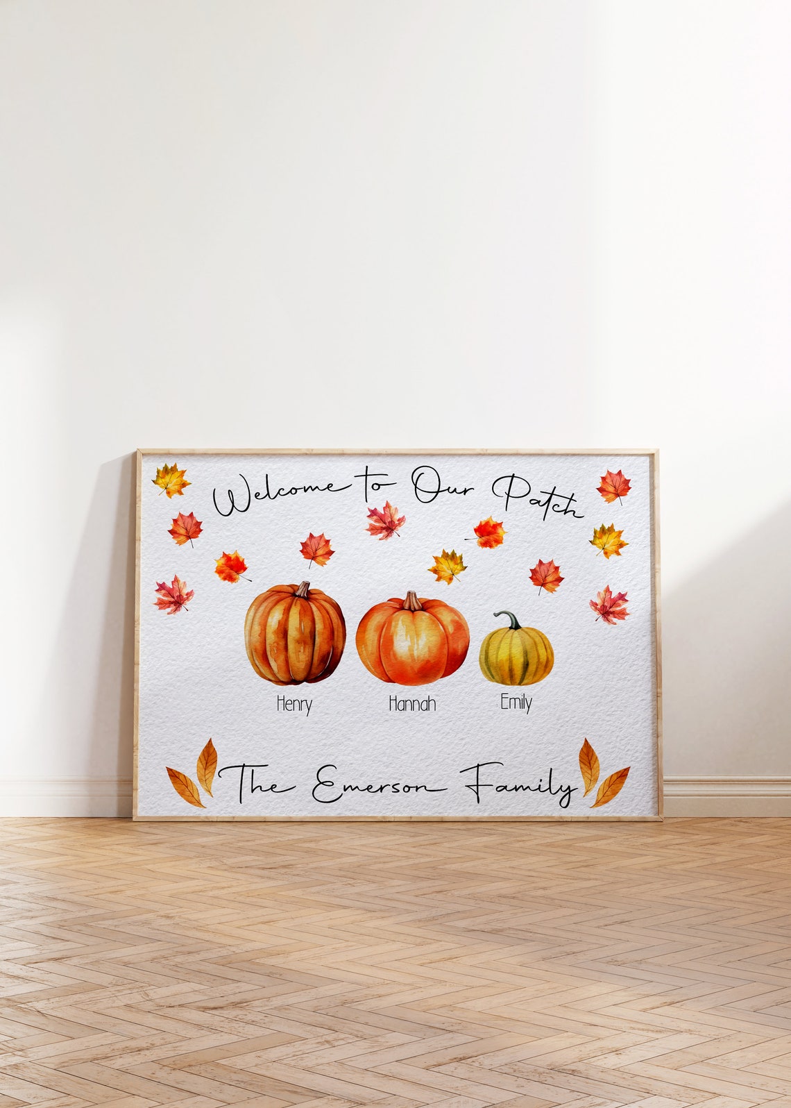 Welcome To Our Patch Family Pumpkin Watercolor Fall Decor Art Poster - Image 3