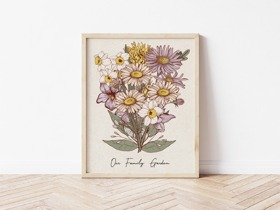 Our Family Vintage Bouquet Daisy Forget Me Not Custom Keepsake Poster - Image 4
