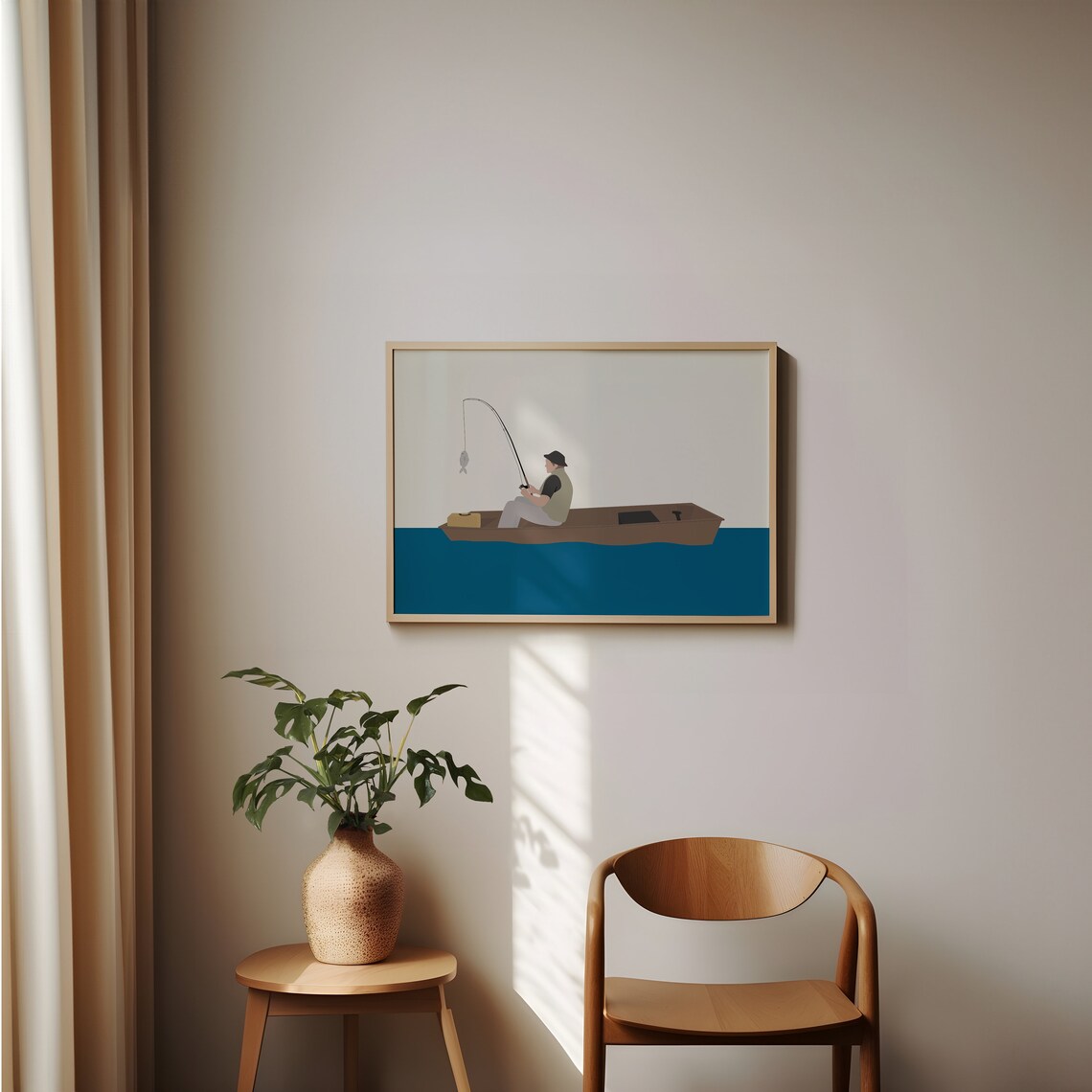 Old Man Fishing Minimalist Ocean Art Print - Image 2