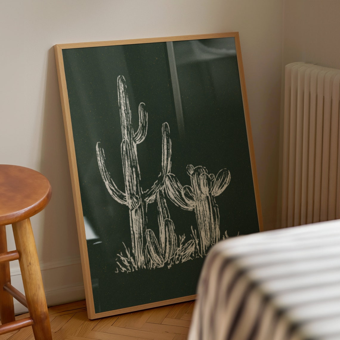 White Saguaro Cactus Line Art Dark Green Southwest Desert Poster - Image 4