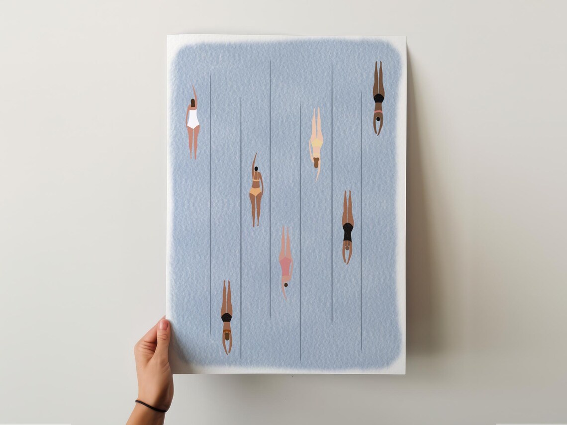 Women Swimming in Pool Minimalist Summer Poster