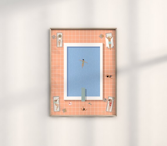 People At Pool Retro Peach Summer Art Print