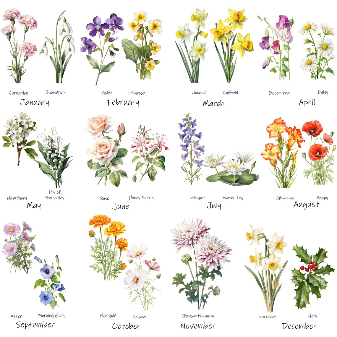 Blooming Together Watercolor Poppy Daisy Bouquet Poster Floral Gift - Image 3