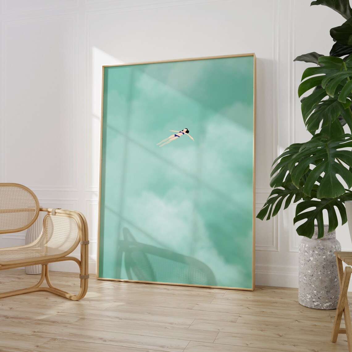 Woman Floating In Clouds Summer Beach Art Print - Image 4
