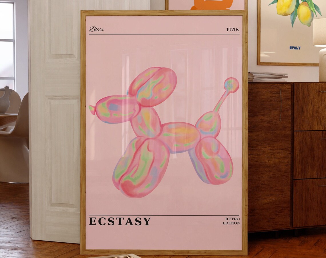 Holographic Pink Balloon Dog Ecstasy 1970s Retro Edition Art Poster