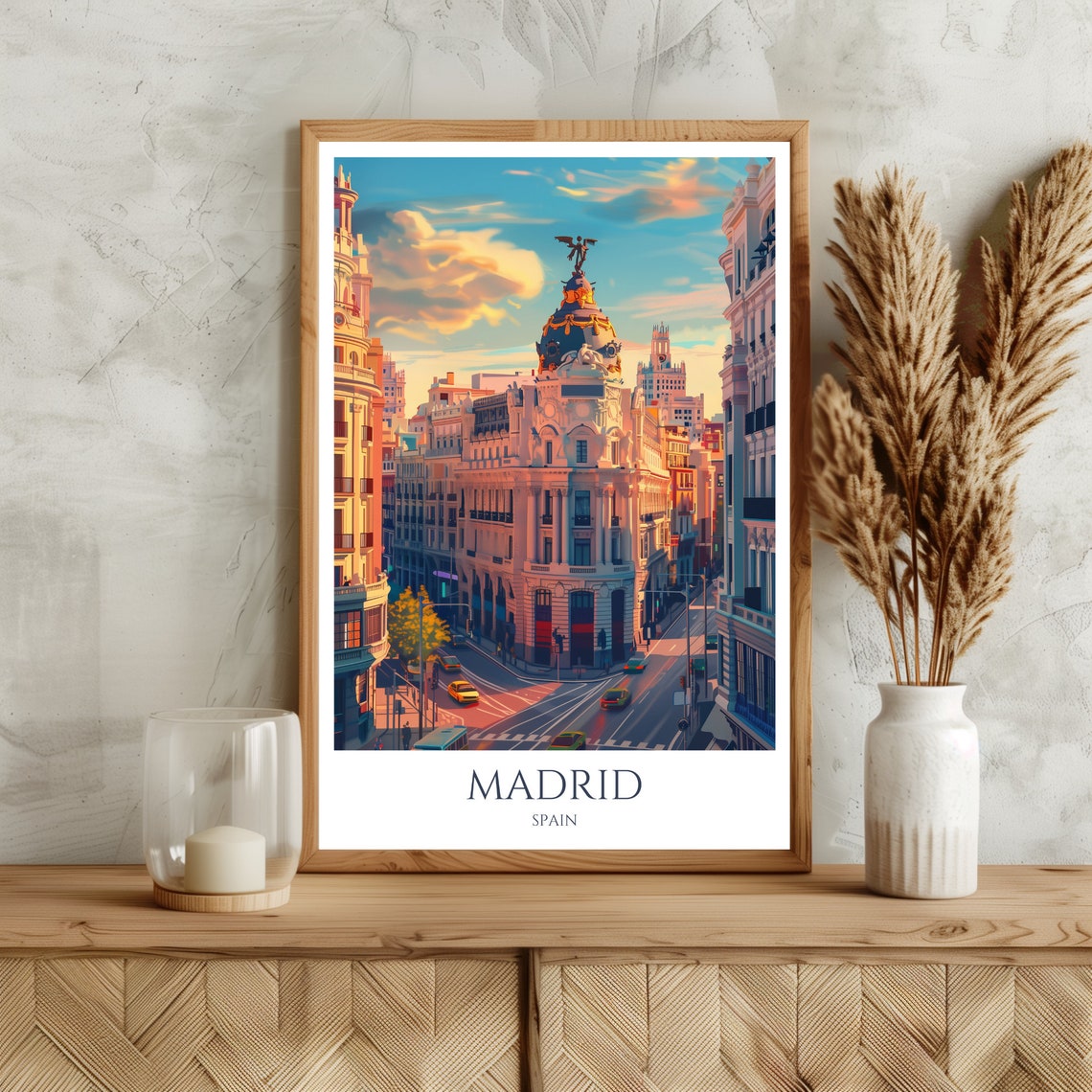 Madrid Metropolis Building Gran Via Sunset Spain Travel Poster - Image 3