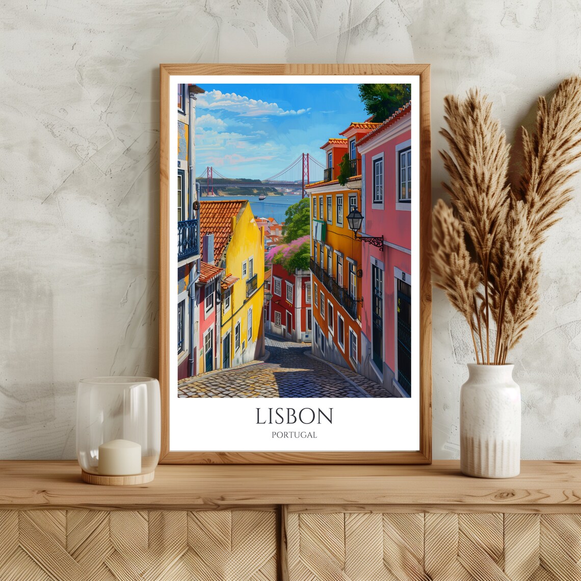 Lisbon Colorful Hillside Street Bridge View Portugal Travel Poster - Image 3