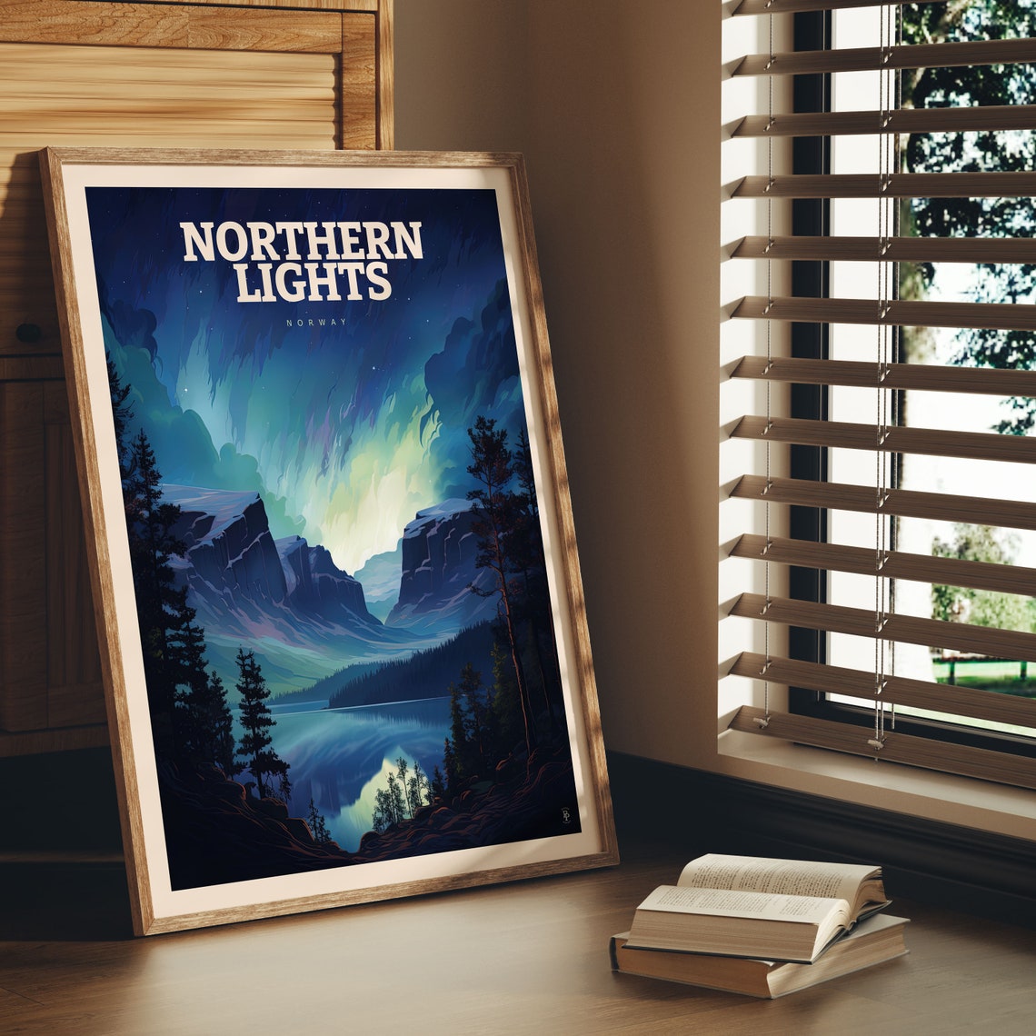 Norway Northern Lights Aurora Fjord Night Sky Starry Mountains Poster