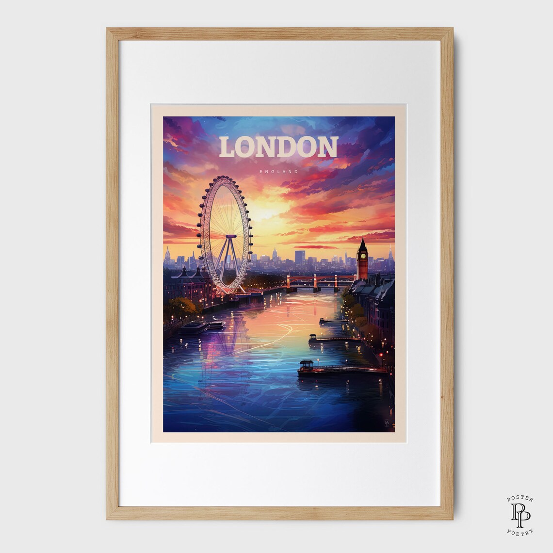 London England Sunset Thames River London Eye Big Ben Skyline Poster - Image 4