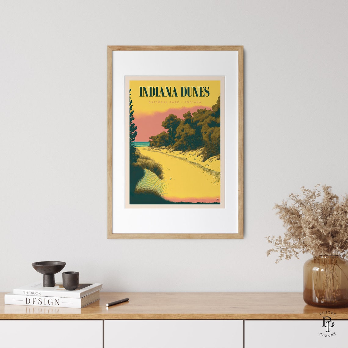 Indiana Dunes National Park Sandy Beach Dunes Sunset Lake View Poster - Image 2