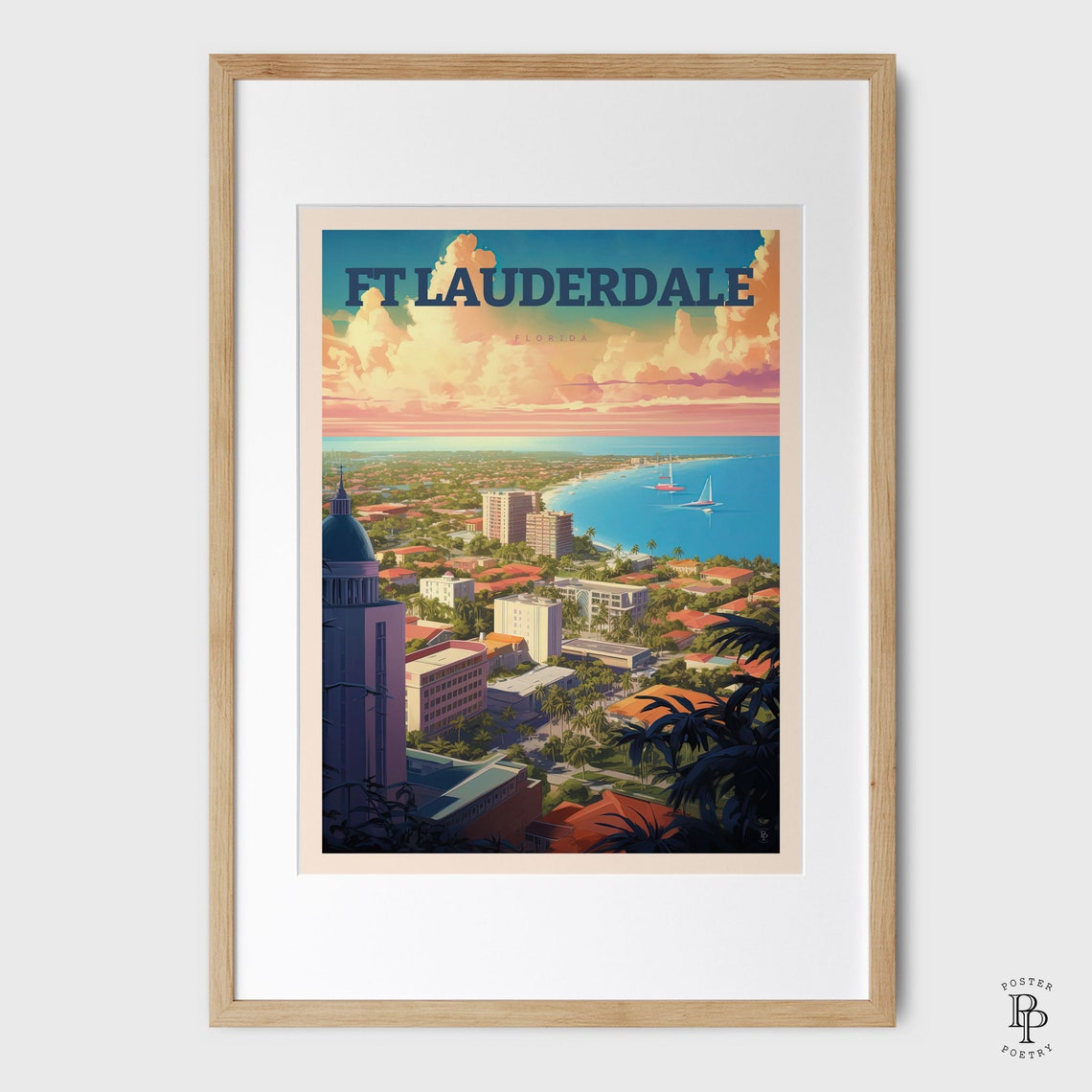 Fort Lauderdale Florida Beach Aerial Coastline Sunset City View Poster - Image 4