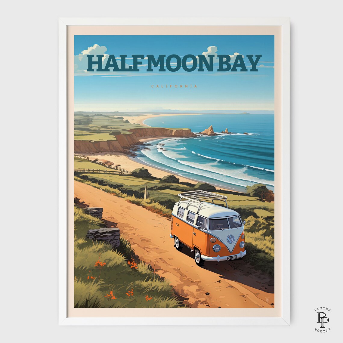 Half Moon Bay California Coast Classic Van Road Trip Travel Poster - Image 2