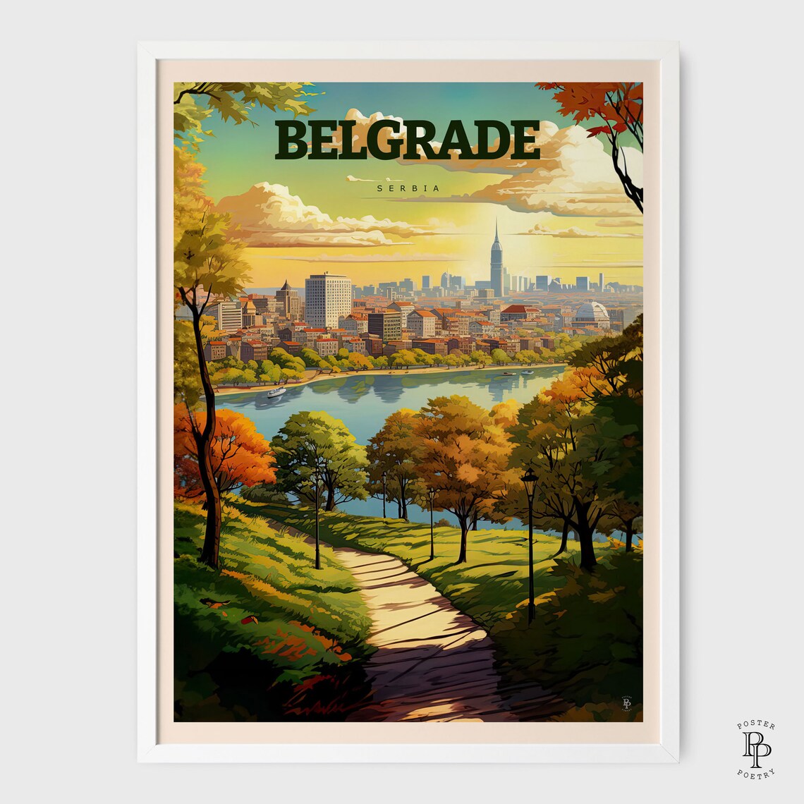 Belgrade Serbia City Panorama River Sunset Golden Hour Travel Poster - Image 2