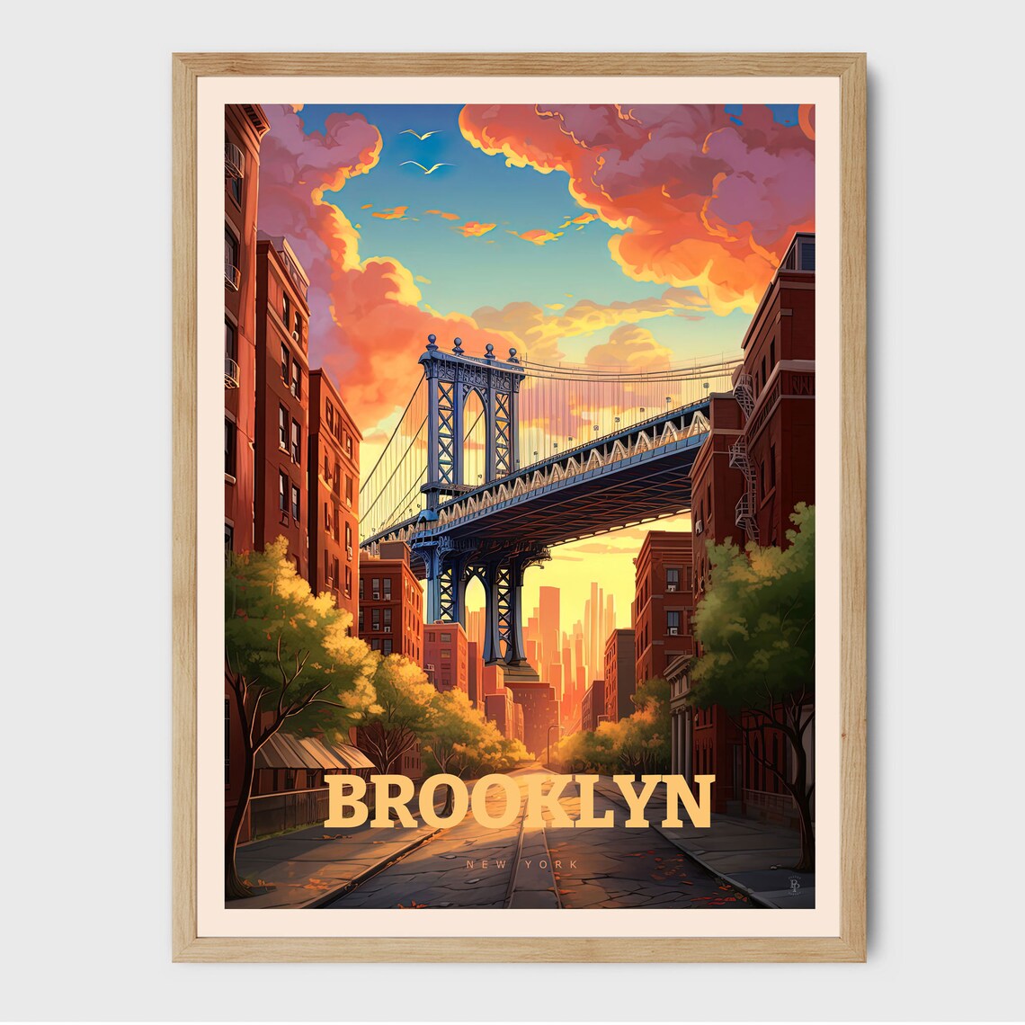 Brooklyn Bridge Vintage Travel Poster, Dumbo View