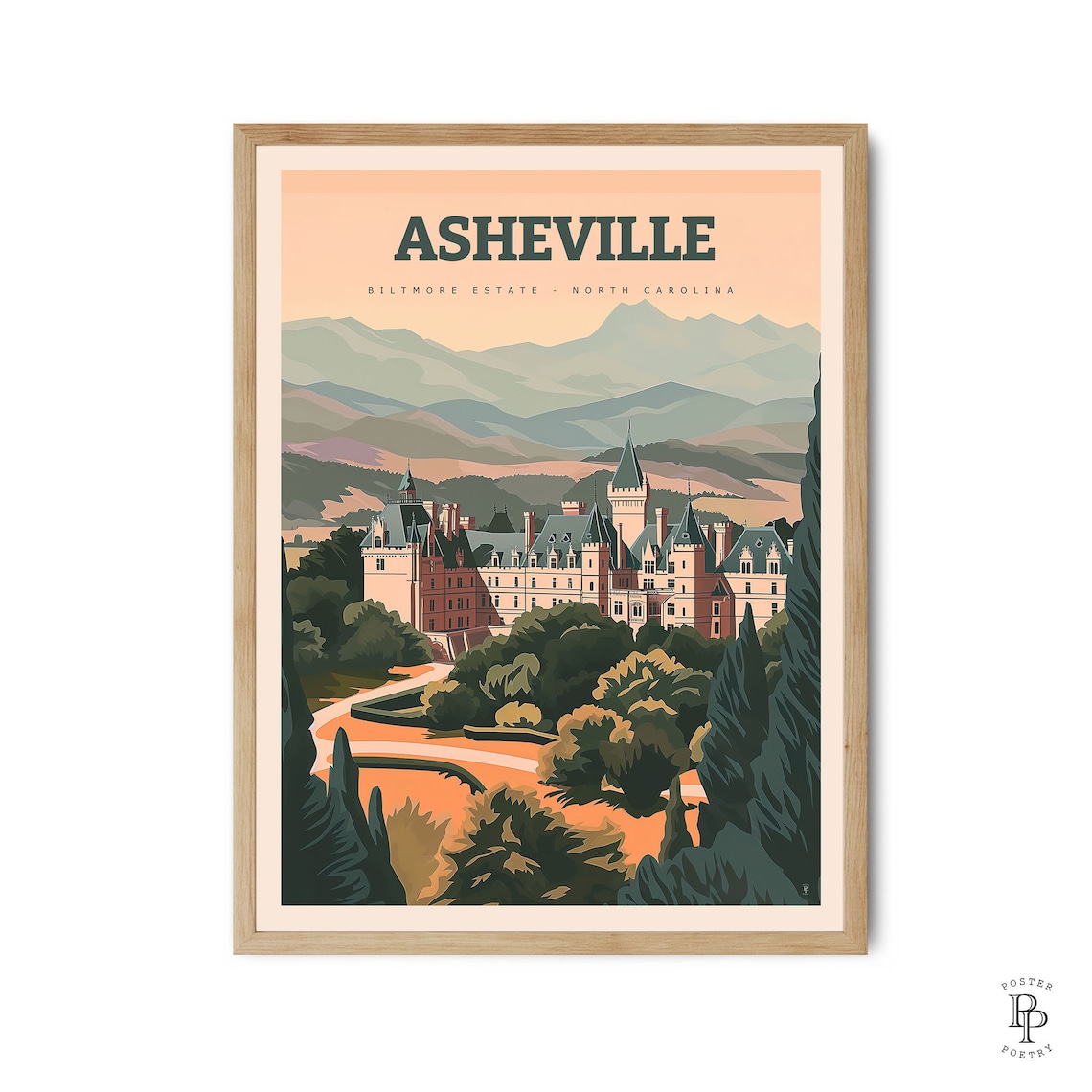 Biltmore Asheville Retro Travel Poster, Carolina