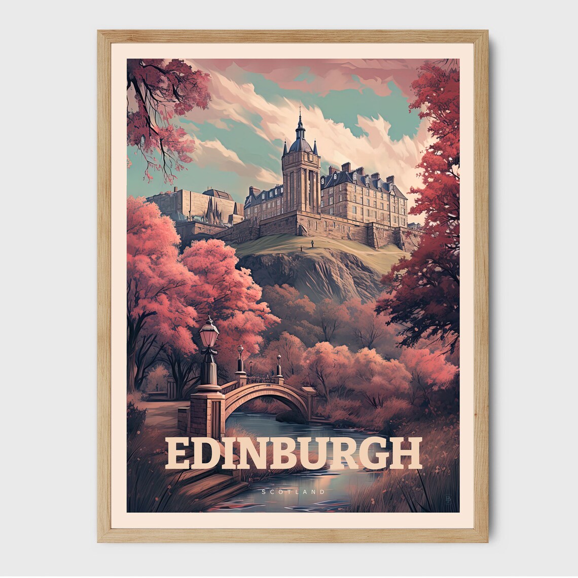 Edinburgh Scotland Travel Poster, City Illustration