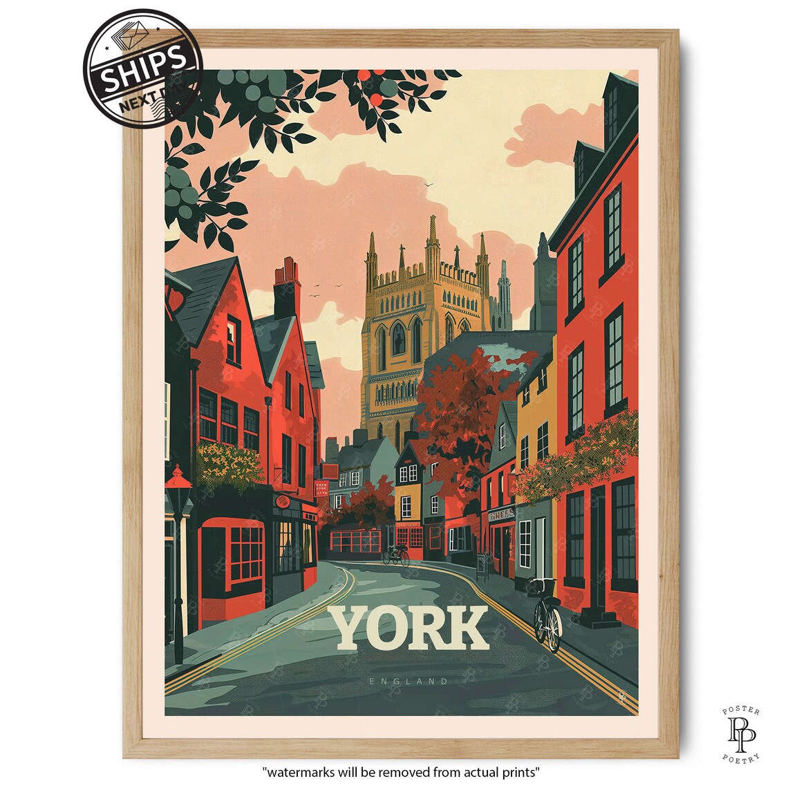 York England Historic Old Street Minster Tower Vintage Travel Poster - Image 2