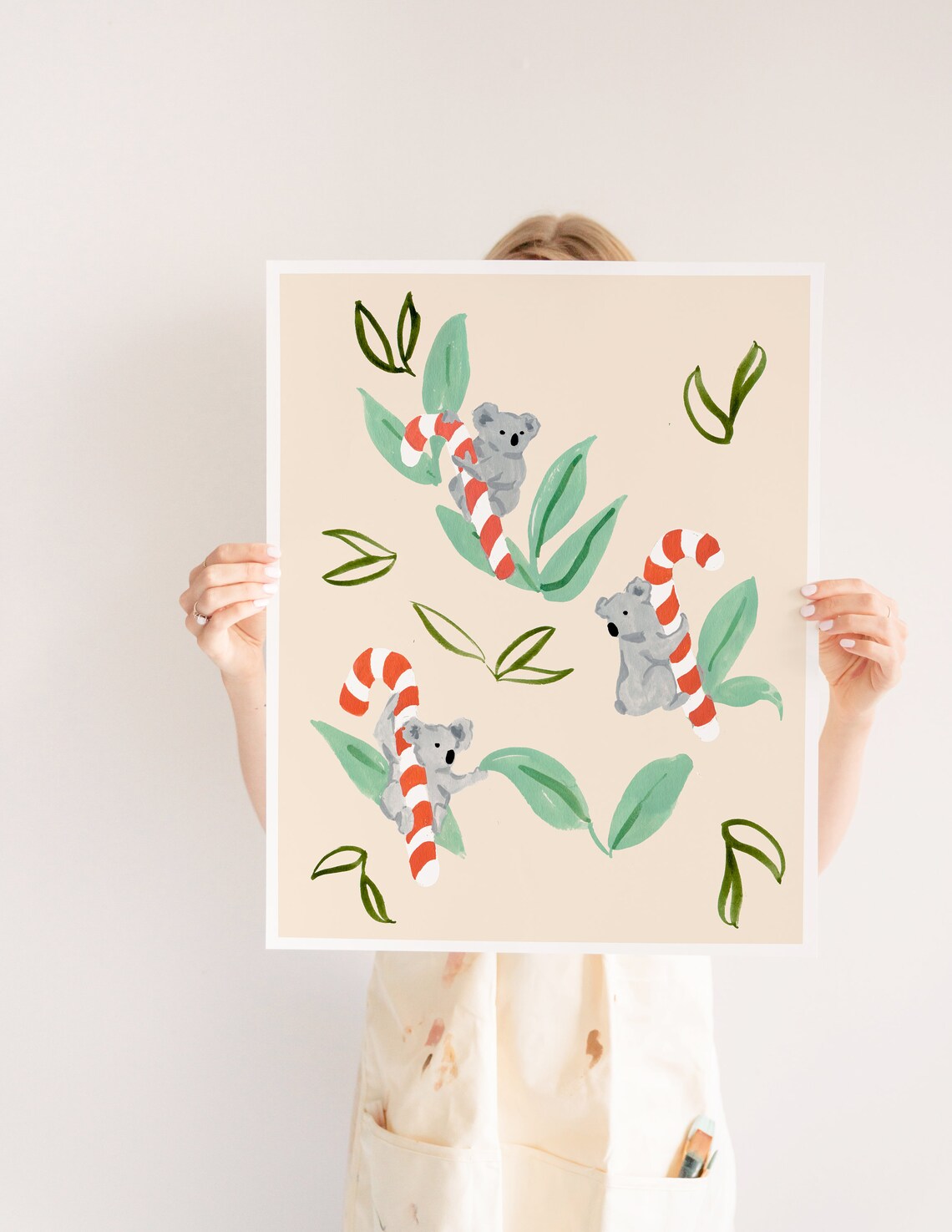 Koalas and Candy Art Print, Modern Holiday Decor - Image 3