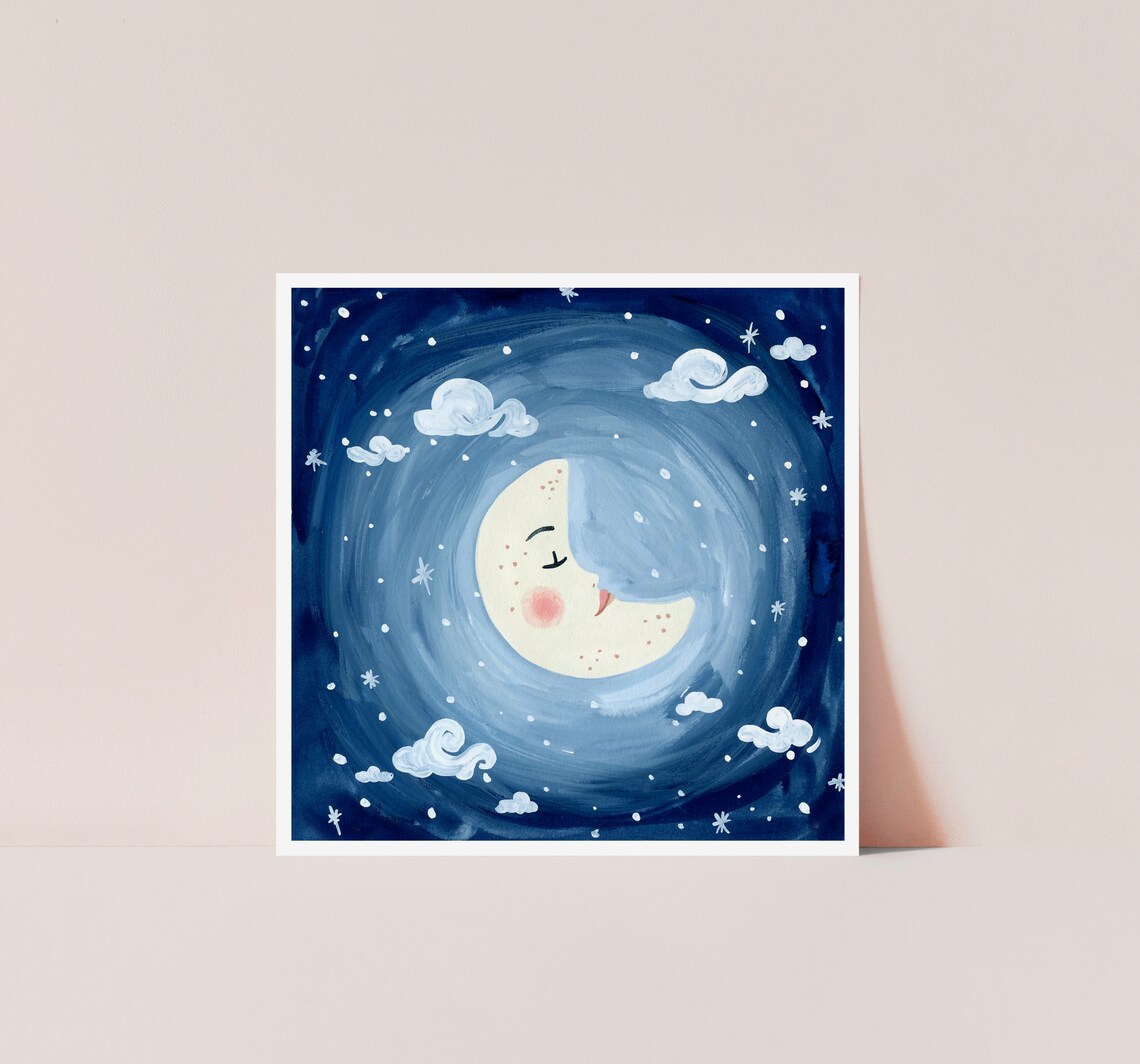 Sleeping Moon Night Sky Nursery Art Print - Image 3