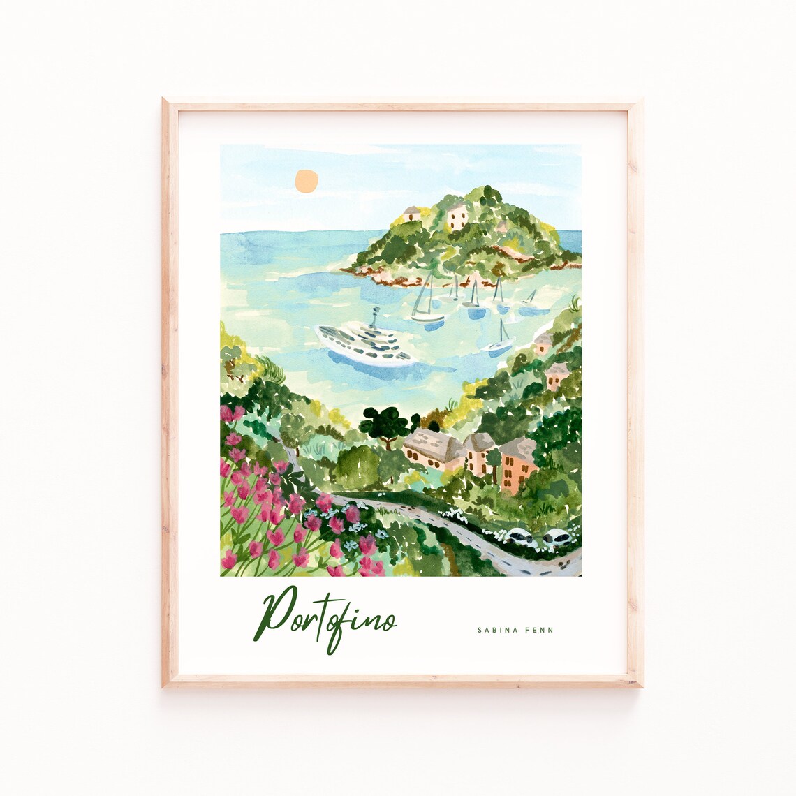 Portofino Tropical Ocean Watercolor Art Print