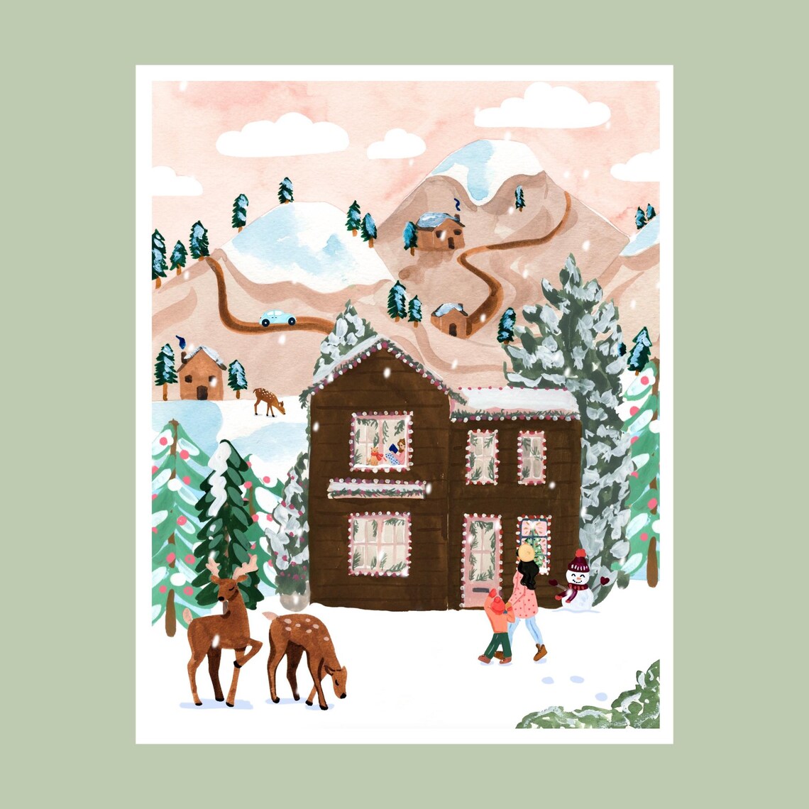 Winter Village Holiday House Art Print, Cozy Christmas - Image 4