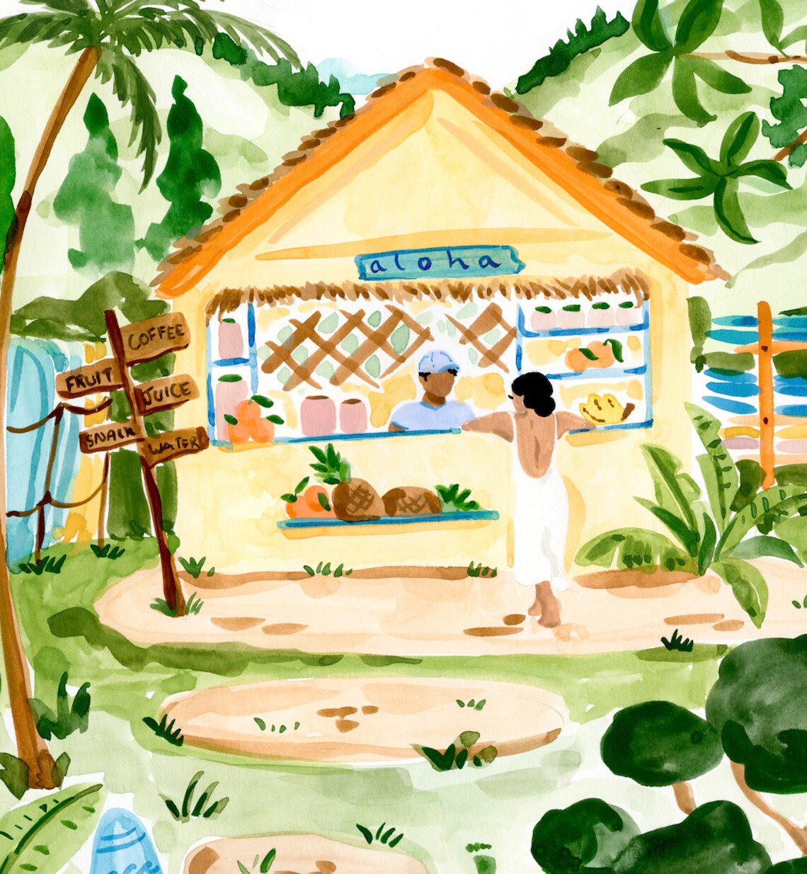 Hawaii Fruit Stand Travel Poster, Tropical Watercolor - Image 3