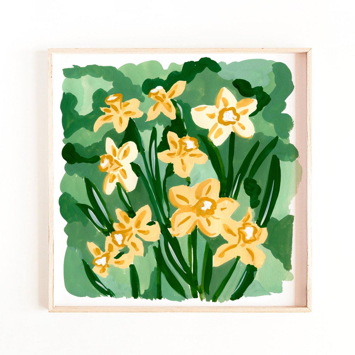 Yellow Daffodils Green Garden Spring Floral Watercolor Wall Art Print