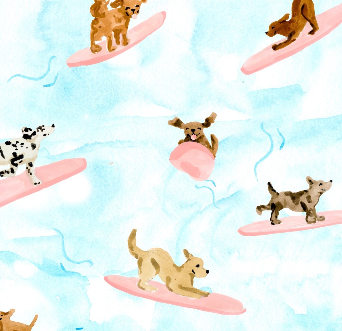 Dogs Surfing Art Print, Watercolor Ocean Dogs - Image 2