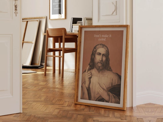 Jesus Bathroom Art Print Funny Bathroom Wall Decor Guest Bathroom Art Neutral Retro Style Poster Toilet Humor