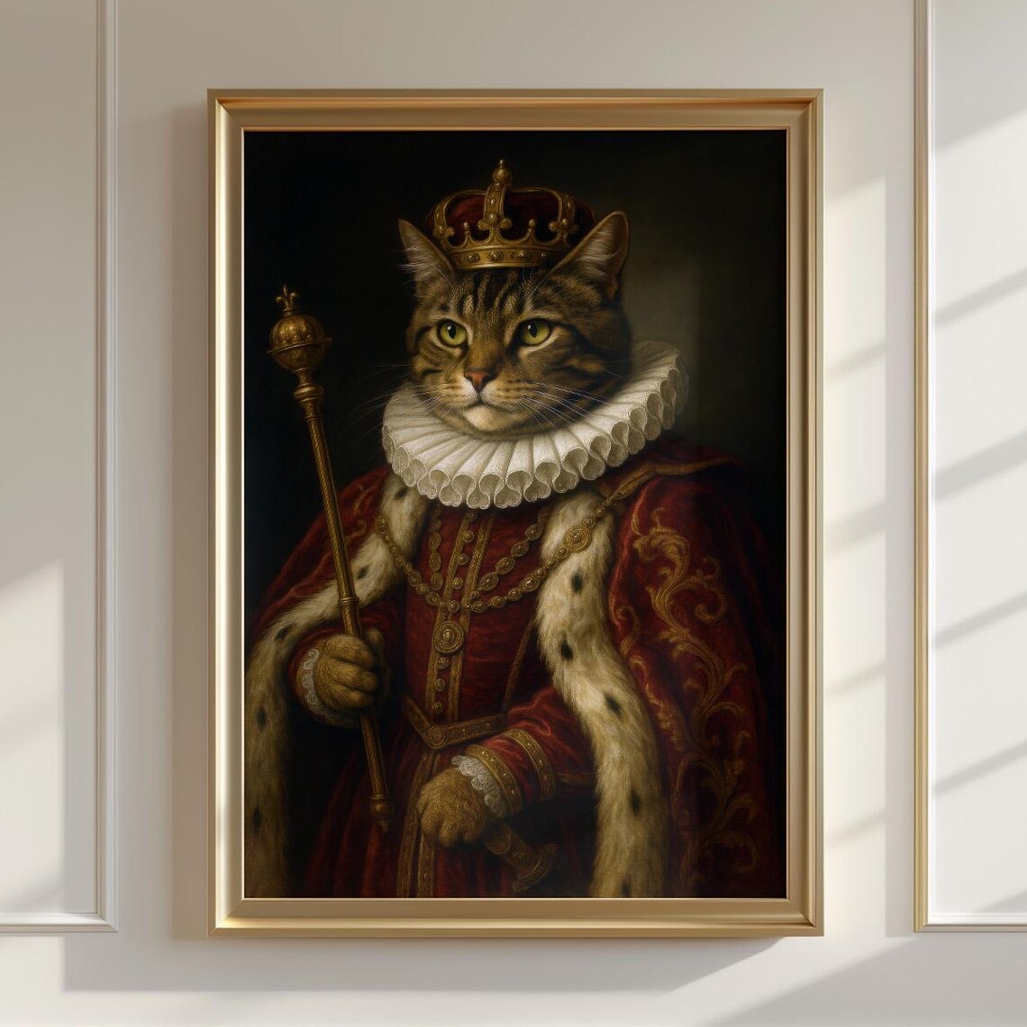 Royal Tabby Cat Art Print, Funny Renaissance Portrait