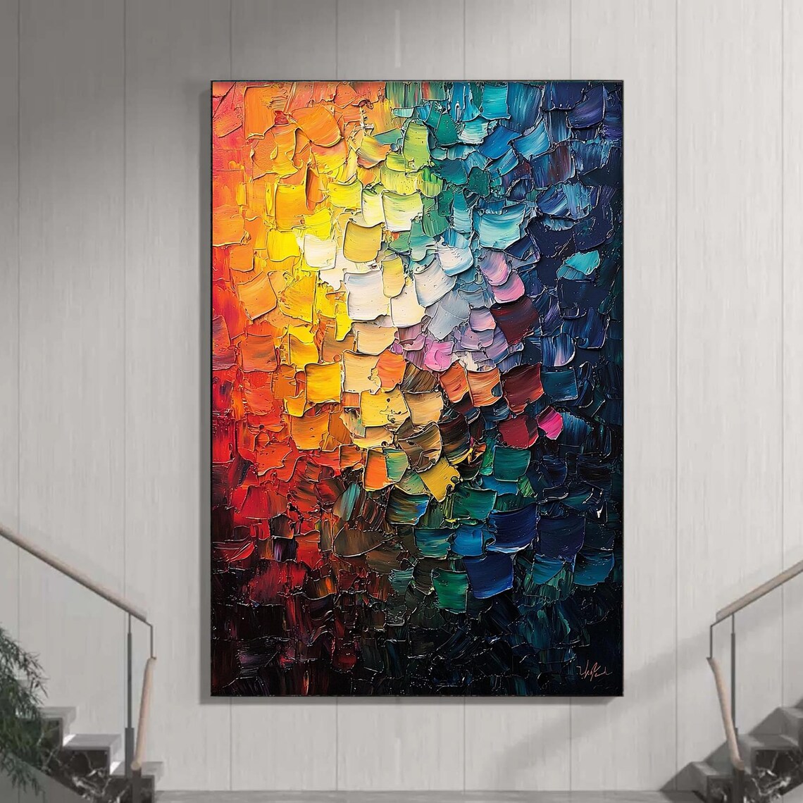 Rainbow Palette Knife Impasto Colorful Modern Abstract Art Poster