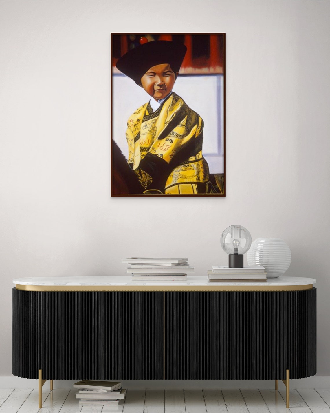 Asian Boy Traditional Golden Brocade Robe Hat Portrait Painting Poster - Image 3