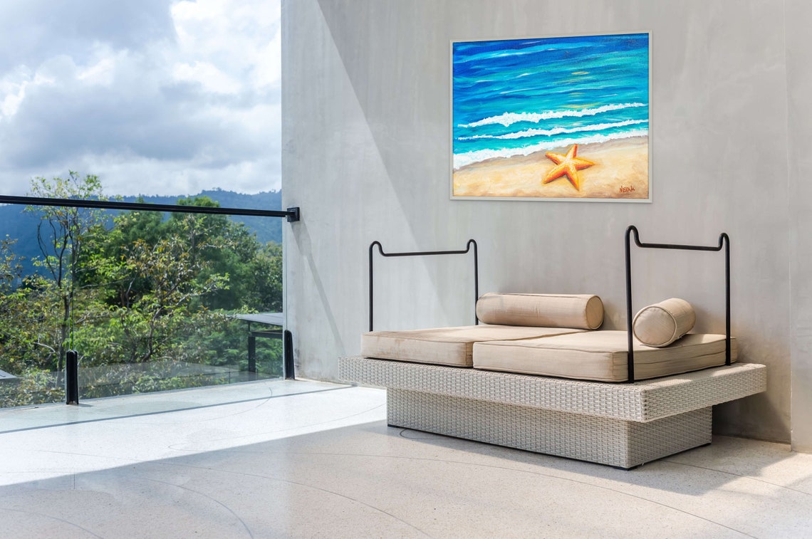 Starfish On Sandy Beach Blue Ocean Waves Coastal Sea Life Poster - Image 3