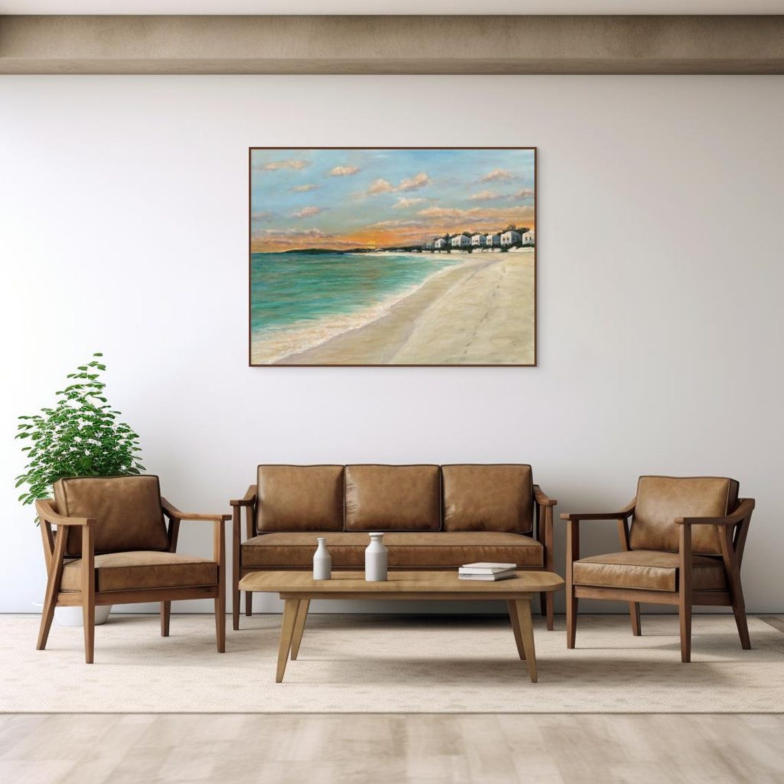 Beach Sunset Golden Sky Beach Cottages Turquoise Shore Coastal Poster - Image 3