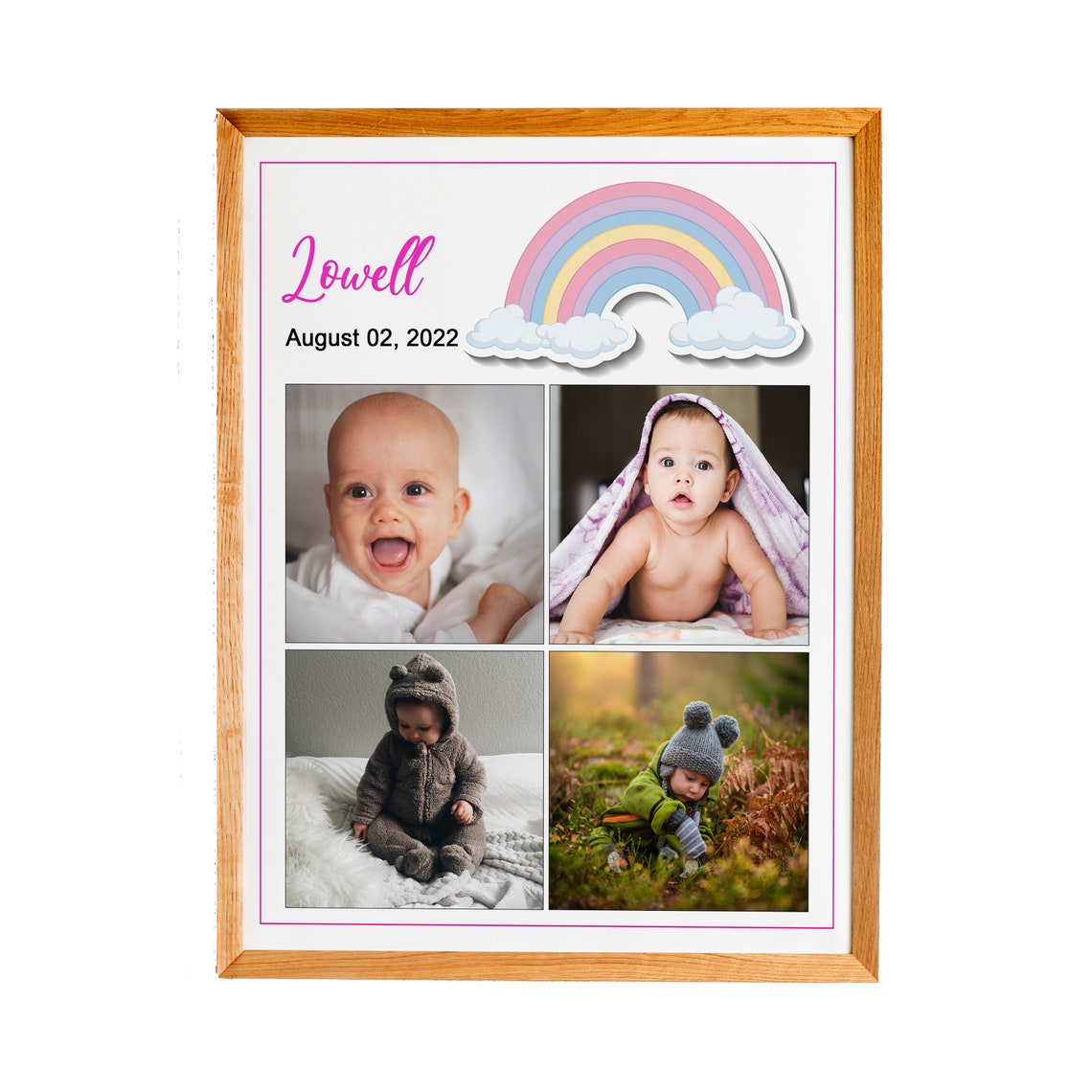 Personalized Baby Photo Collage Rainbow First Birthday Gift Poster