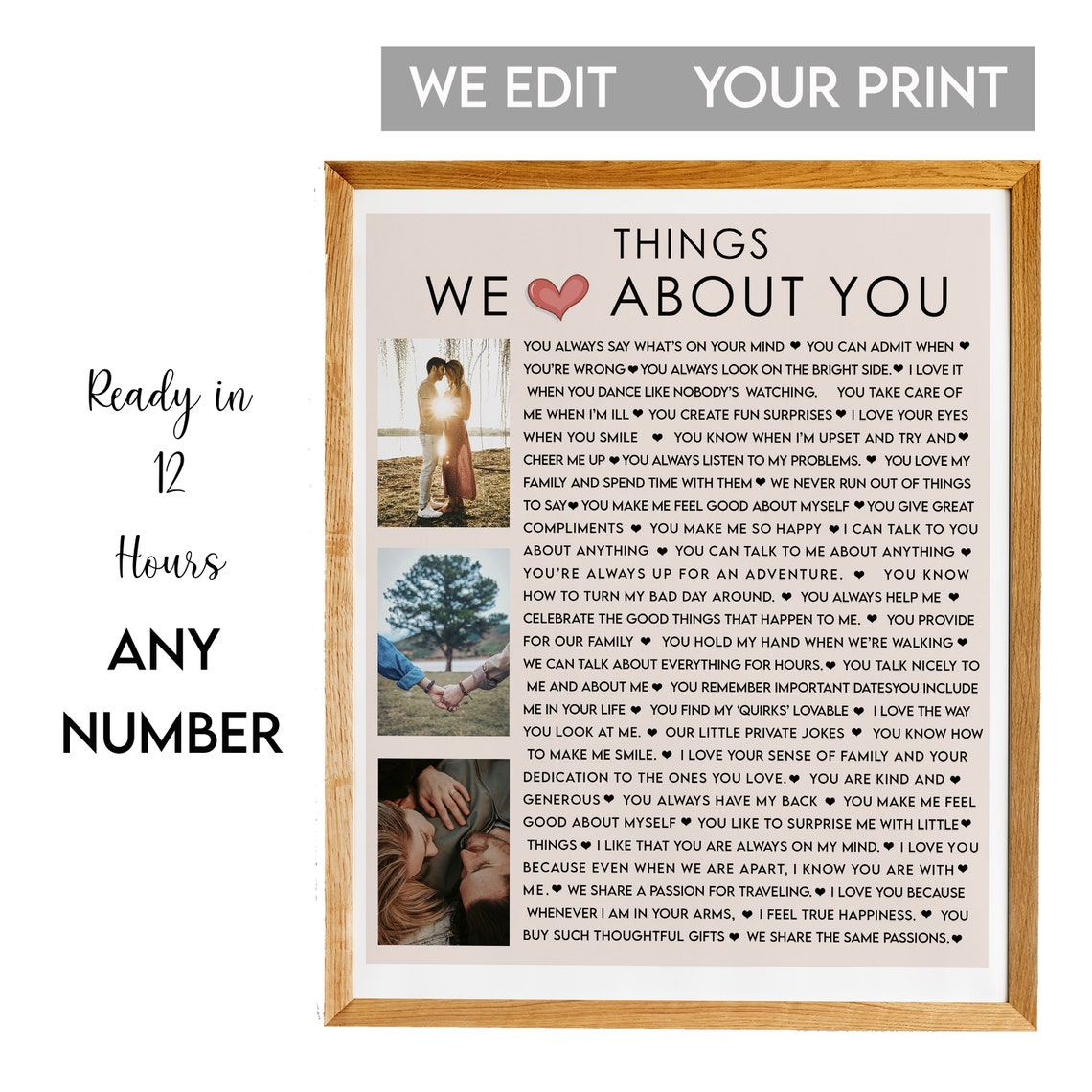 Things We Love About You Photo Keepsake Personalized List Poster
