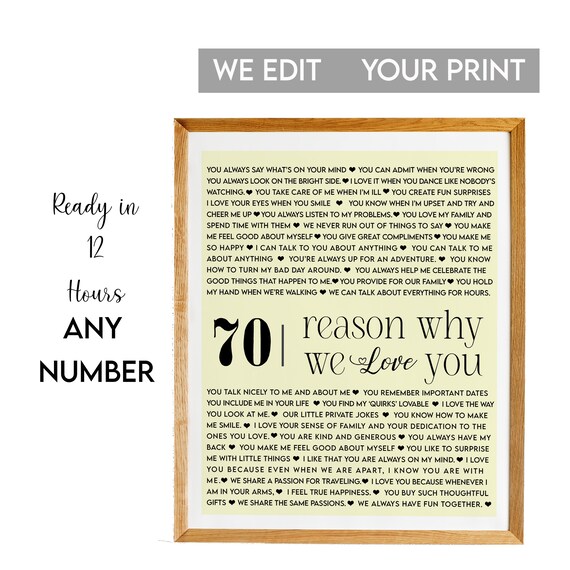 70 Reasons Why We Love You Cream 70th Birthday Milestone Gift Poster