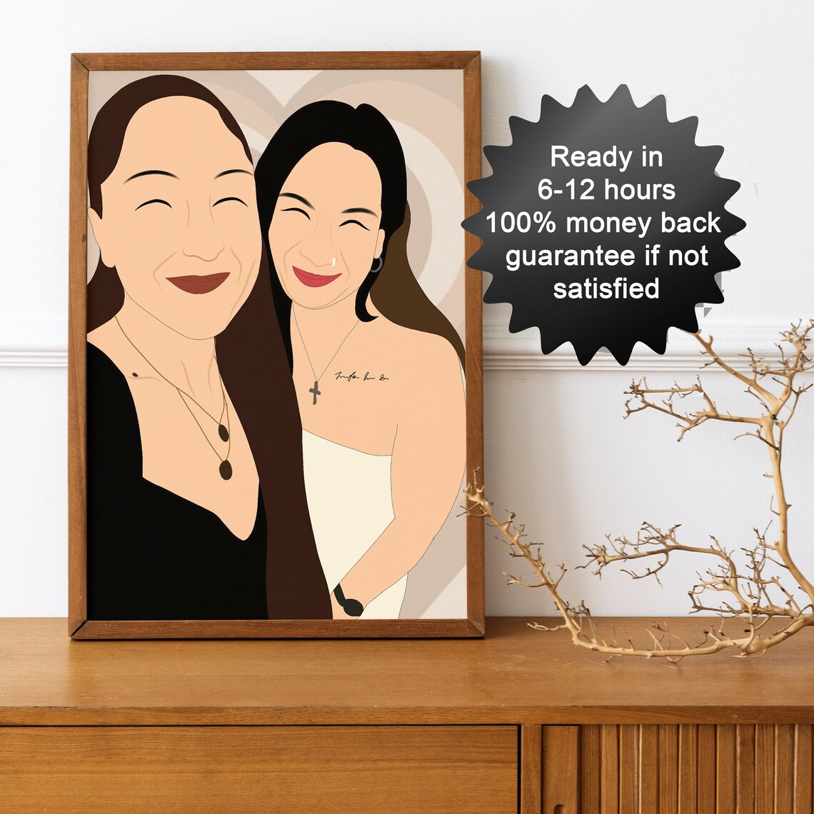 Custom Faceless Best Friends Portrait Illustration Sister Gift Poster