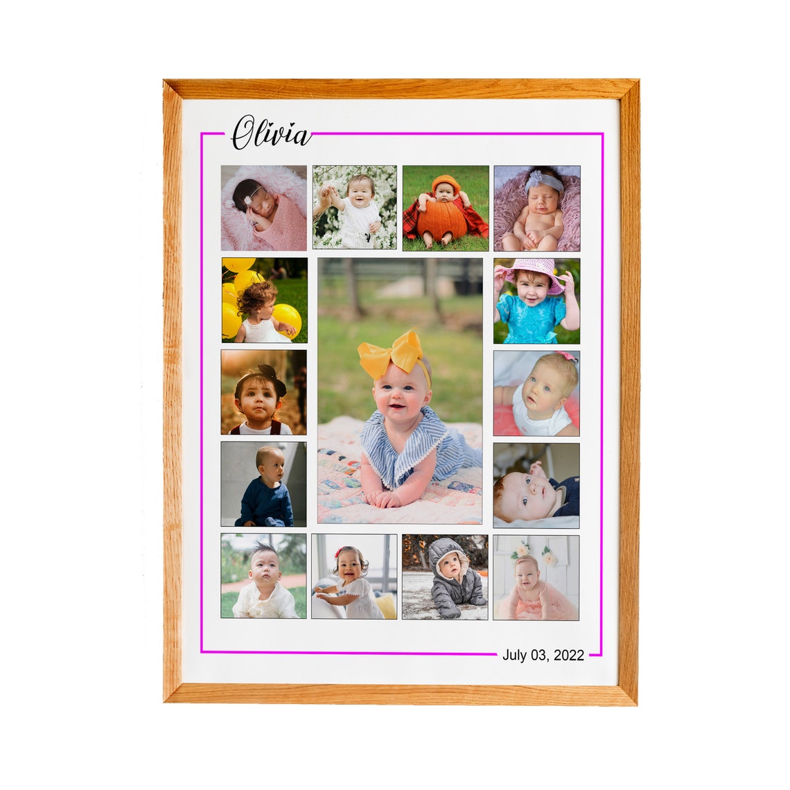Olivia First Birthday Baby Photo Collage Personalized Keepsake Poster