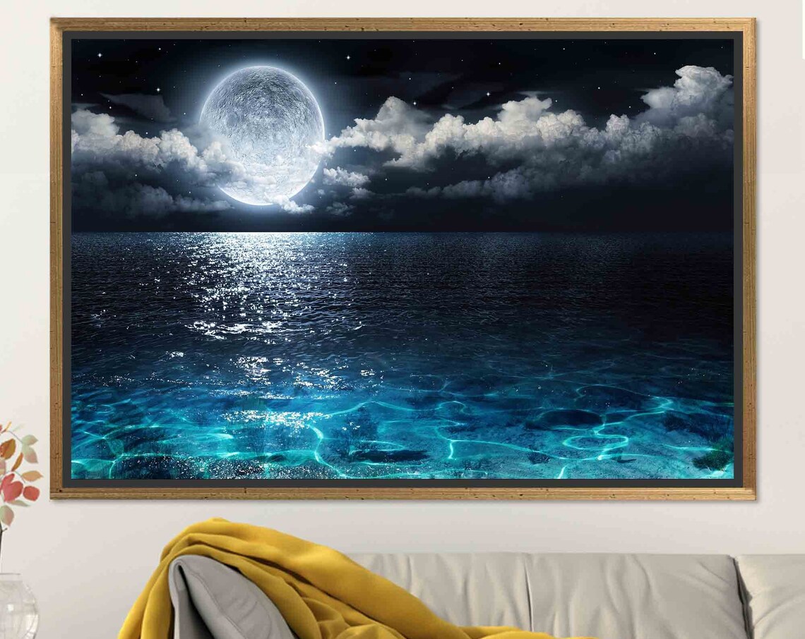 Moon Over The Sea, Trendy Landscape Art Print