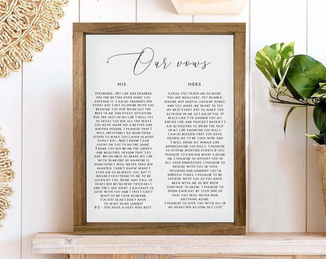 Wedding Vows, Personalized Anniversary Gift