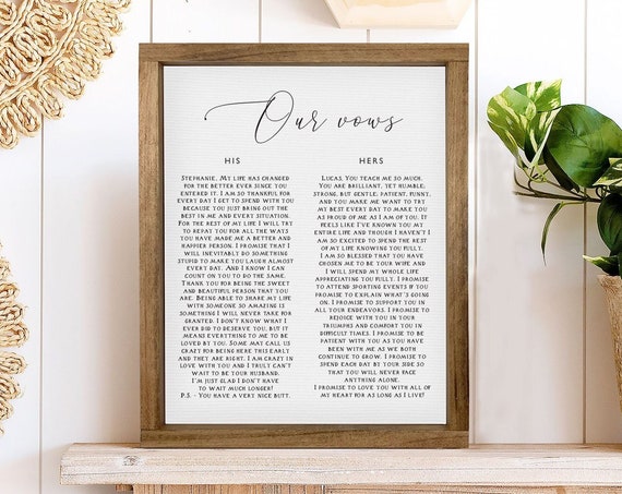 Wedding Vows, Personalized Anniversary Gift