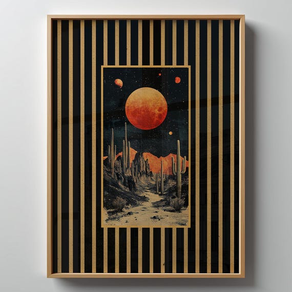 Vintage Desert Night Art Print, Western Bedroom Decor